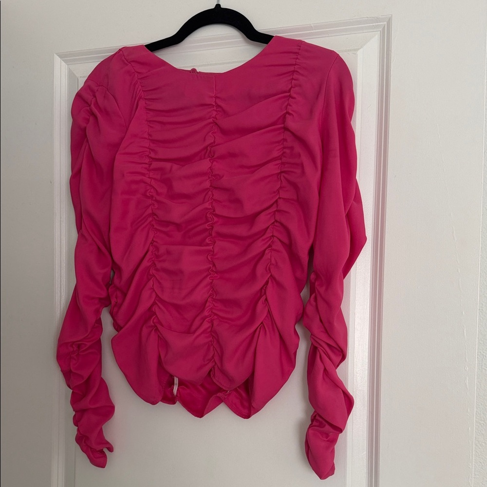 Topshop Hot Pink Ruched Blouse